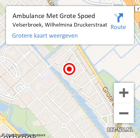 Locatie op kaart van de 112 melding: Ambulance Met Grote Spoed Naar Velserbroek, Wilhelmina Druckerstraat op 3 oktober 2022 22:01