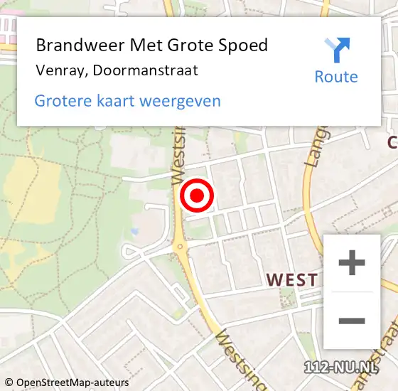 Locatie op kaart van de 112 melding: Brandweer Met Grote Spoed Naar Venray, Doormanstraat op 3 oktober 2022 22:09