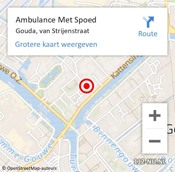 Locatie op kaart van de 112 melding: Ambulance Met Spoed Naar Gouda, van Strijenstraat op 3 oktober 2022 22:12