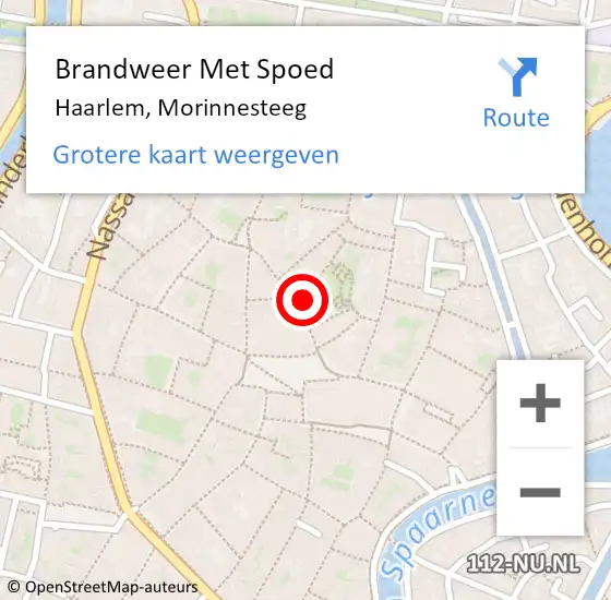 Locatie op kaart van de 112 melding: Brandweer Met Spoed Naar Haarlem, Morinnesteeg op 3 oktober 2022 22:28