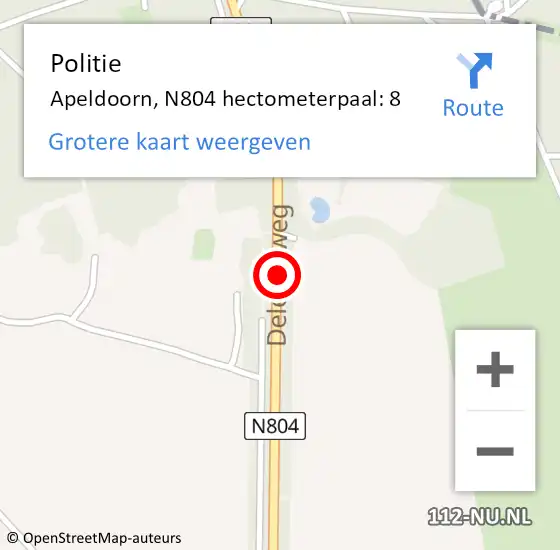 Locatie op kaart van de 112 melding: Politie Apeldoorn, N804 hectometerpaal: 8 op 3 oktober 2022 22:51