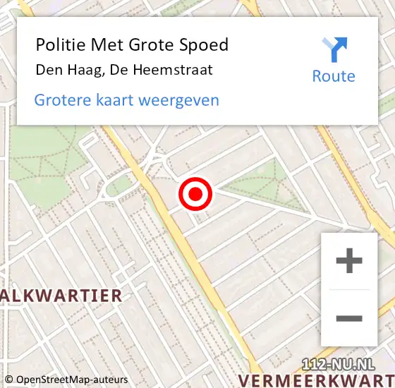 Locatie op kaart van de 112 melding: Politie Met Grote Spoed Naar Den Haag, De Heemstraat op 3 oktober 2022 22:56