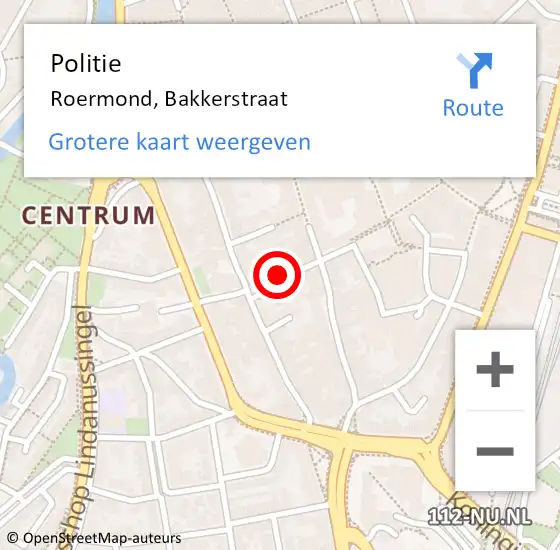 Locatie op kaart van de 112 melding: Politie Roermond, Bakkerstraat op 3 oktober 2022 22:57