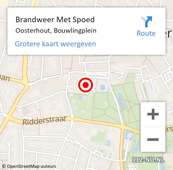 Locatie op kaart van de 112 melding: Brandweer Met Spoed Naar Oosterhout, Bouwlingplein op 3 oktober 2022 23:13