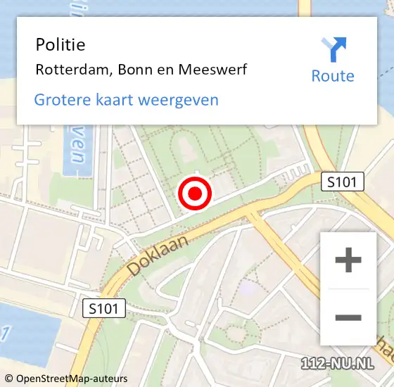 Locatie op kaart van de 112 melding: Politie Rotterdam, Bonn en Meeswerf op 3 oktober 2022 23:29