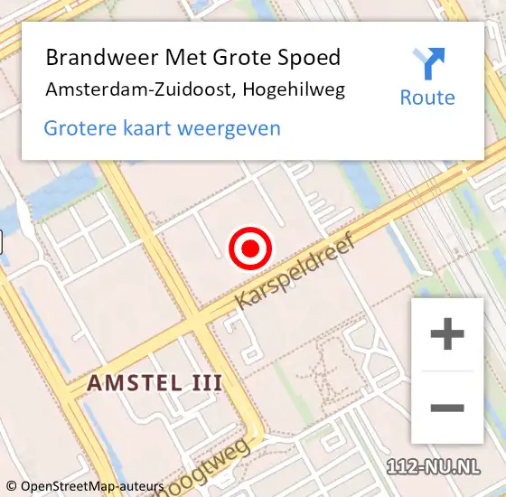 Locatie op kaart van de 112 melding: Brandweer Met Grote Spoed Naar Amsterdam-Zuidoost, Hogehilweg op 3 oktober 2022 23:45