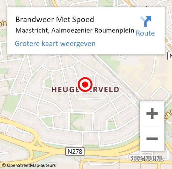 Locatie op kaart van de 112 melding: Brandweer Met Spoed Naar Maastricht, Aalmoezenier Roumenplein op 3 oktober 2022 23:49