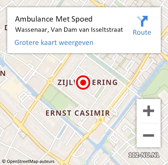 Locatie op kaart van de 112 melding: Ambulance Met Spoed Naar Wassenaar, Van Dam van Isseltstraat op 4 oktober 2022 00:00