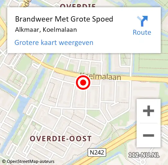 Locatie op kaart van de 112 melding: Brandweer Met Grote Spoed Naar Alkmaar, Koelmalaan op 4 oktober 2022 00:09