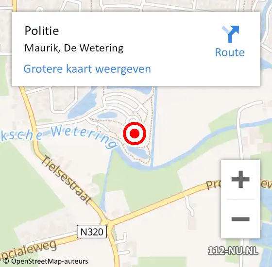 Locatie op kaart van de 112 melding: Politie Maurik, De Wetering op 4 oktober 2022 00:18