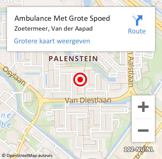 Locatie op kaart van de 112 melding: Ambulance Met Grote Spoed Naar Zoetermeer, Van der Aapad op 4 oktober 2022 00:19