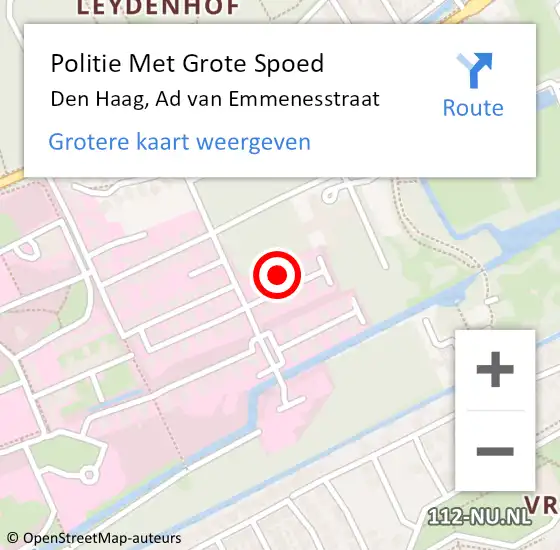 Locatie op kaart van de 112 melding: Politie Met Grote Spoed Naar Den Haag, Ad van Emmenesstraat op 4 oktober 2022 00:19