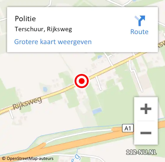 Locatie op kaart van de 112 melding: Politie Terschuur, Rijksweg op 10 oktober 2013 08:27