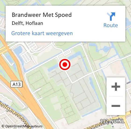 Locatie op kaart van de 112 melding: Brandweer Met Spoed Naar Delft, Hoflaan op 4 oktober 2022 00:30