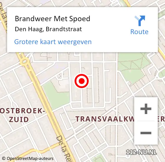 Locatie op kaart van de 112 melding: Brandweer Met Spoed Naar Den Haag, Brandtstraat op 4 oktober 2022 00:32