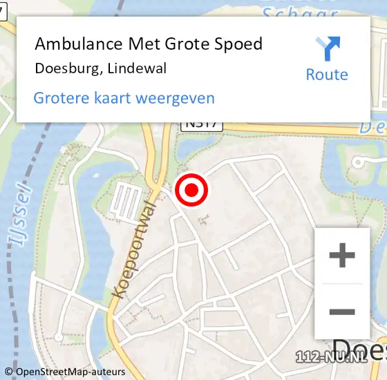 Locatie op kaart van de 112 melding: Ambulance Met Grote Spoed Naar Doesburg, Lindewal op 4 oktober 2022 01:22