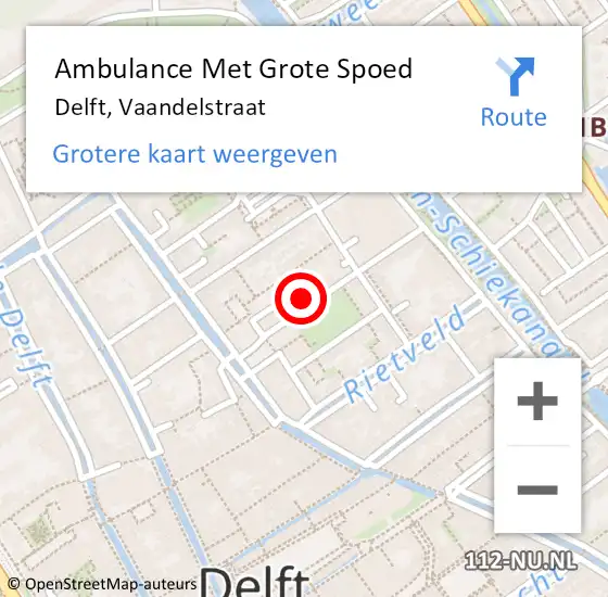 Locatie op kaart van de 112 melding: Ambulance Met Grote Spoed Naar Delft, Vaandelstraat op 4 oktober 2022 01:25