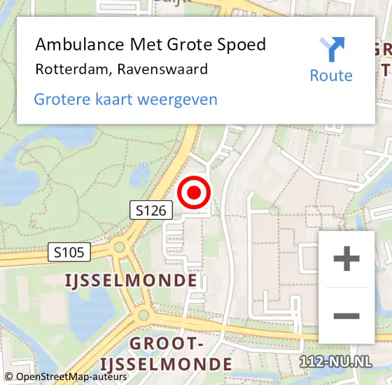 Locatie op kaart van de 112 melding: Ambulance Met Grote Spoed Naar Rotterdam, Ravenswaard op 4 oktober 2022 01:33