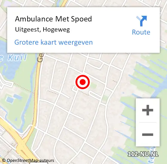 Locatie op kaart van de 112 melding: Ambulance Met Spoed Naar Uitgeest, Hogeweg op 4 oktober 2022 01:35