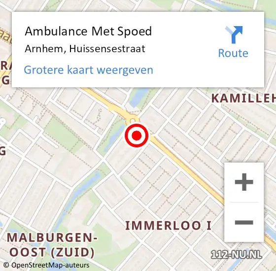 Locatie op kaart van de 112 melding: Ambulance Met Spoed Naar Arnhem, Huissensestraat op 4 oktober 2022 01:39