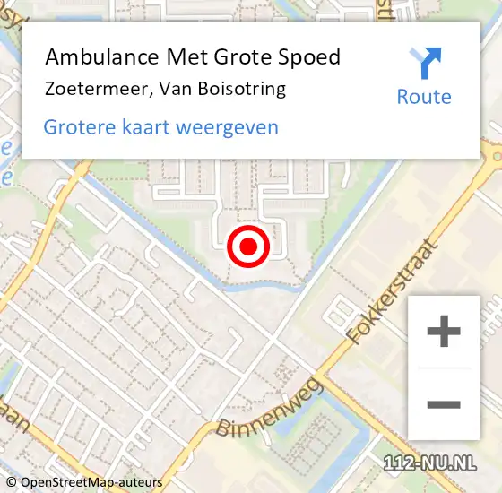 Locatie op kaart van de 112 melding: Ambulance Met Grote Spoed Naar Zoetermeer, Van Boisotring op 4 oktober 2022 02:58