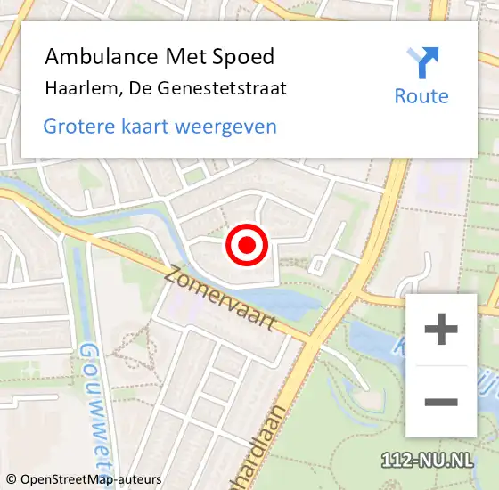 Locatie op kaart van de 112 melding: Ambulance Met Spoed Naar Haarlem, De Genestetstraat op 4 oktober 2022 03:23