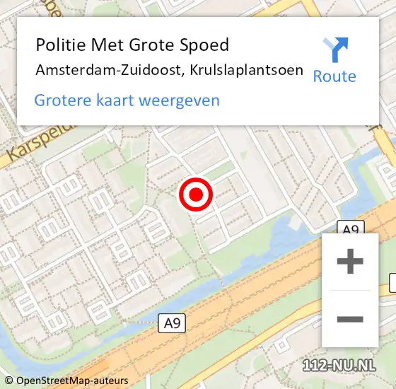 Locatie op kaart van de 112 melding: Politie Met Grote Spoed Naar Amsterdam-Zuidoost, Krulslaplantsoen op 4 oktober 2022 04:56