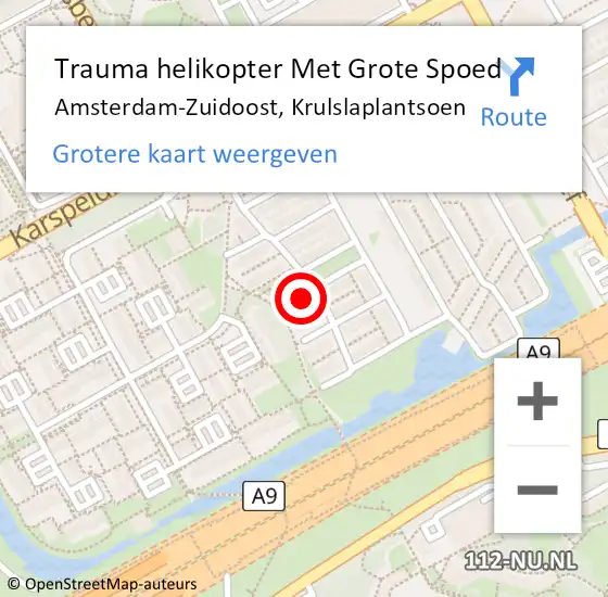 Locatie op kaart van de 112 melding: Trauma helikopter Met Grote Spoed Naar Amsterdam-Zuidoost, Krulslaplantsoen op 4 oktober 2022 04:57