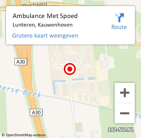 Locatie op kaart van de 112 melding: Ambulance Met Spoed Naar Lunteren, Kauwenhoven op 4 oktober 2022 05:26