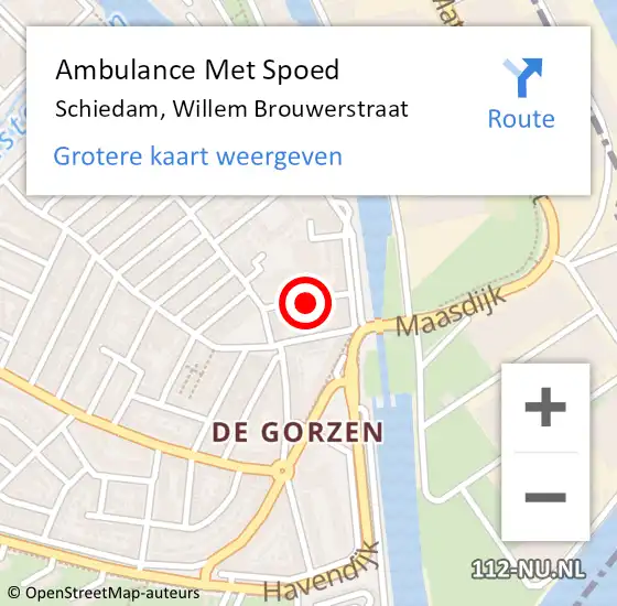 Locatie op kaart van de 112 melding: Ambulance Met Spoed Naar Schiedam, Willem Brouwerstraat op 4 oktober 2022 06:11