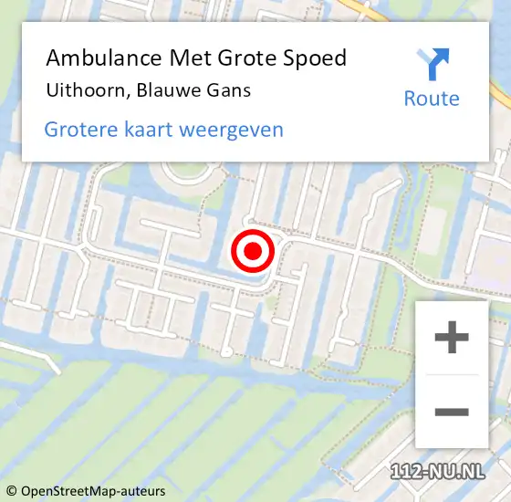 Locatie op kaart van de 112 melding: Ambulance Met Grote Spoed Naar Uithoorn, Blauwe Gans op 4 oktober 2022 07:23