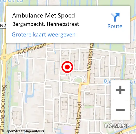 Locatie op kaart van de 112 melding: Ambulance Met Spoed Naar Bergambacht, Hennepstraat op 4 oktober 2022 07:43