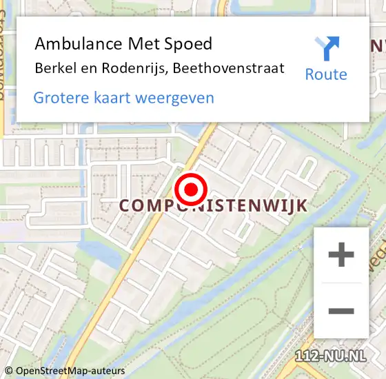 Locatie op kaart van de 112 melding: Ambulance Met Spoed Naar Berkel en Rodenrijs, Beethovenstraat op 4 oktober 2022 07:49