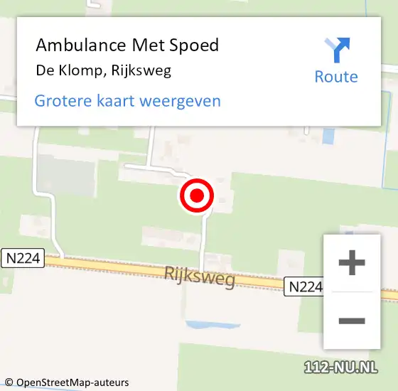 Locatie op kaart van de 112 melding: Ambulance Met Spoed Naar De Klomp, Rijksweg op 4 oktober 2022 07:58