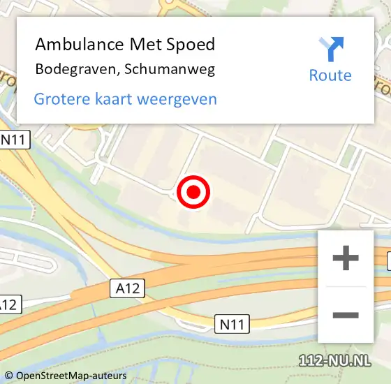 Locatie op kaart van de 112 melding: Ambulance Met Spoed Naar Bodegraven, Schumanweg op 4 oktober 2022 08:01