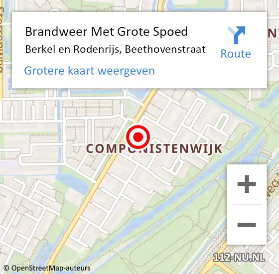 Locatie op kaart van de 112 melding: Brandweer Met Grote Spoed Naar Berkel en Rodenrijs, Beethovenstraat op 4 oktober 2022 08:07