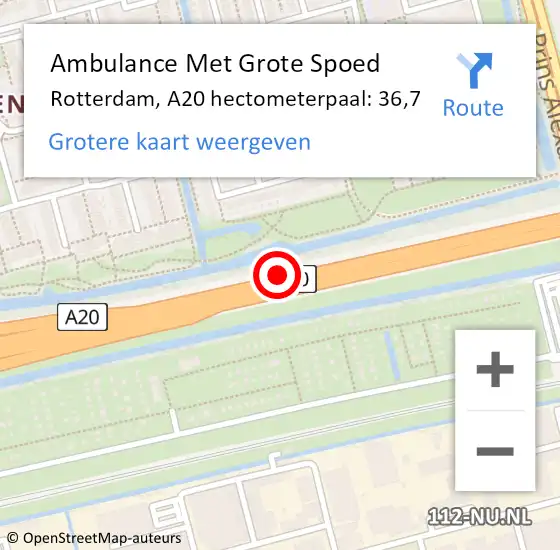 Locatie op kaart van de 112 melding: Ambulance Met Grote Spoed Naar Rotterdam, A20 hectometerpaal: 36,7 op 4 oktober 2022 08:19