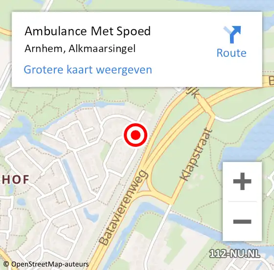 Locatie op kaart van de 112 melding: Ambulance Met Spoed Naar Arnhem, Alkmaarsingel op 4 oktober 2022 08:51