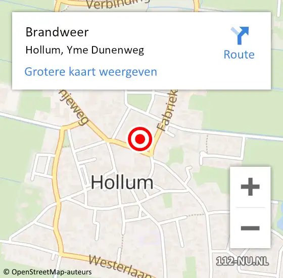 Locatie op kaart van de 112 melding: Brandweer Hollum, Yme Dunenweg op 4 oktober 2022 09:15