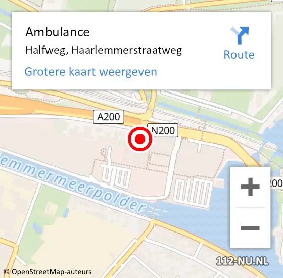 Locatie op kaart van de 112 melding: Ambulance Halfweg, Haarlemmerstraatweg op 4 oktober 2022 09:43