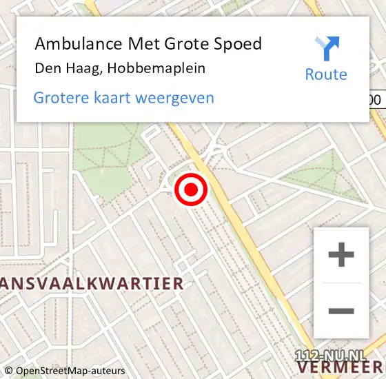 Locatie op kaart van de 112 melding: Ambulance Met Grote Spoed Naar Den Haag, Hobbemaplein op 4 oktober 2022 09:52