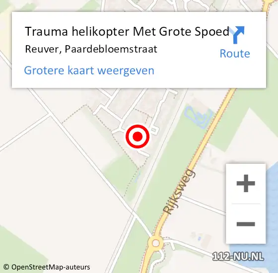 Locatie op kaart van de 112 melding: Trauma helikopter Met Grote Spoed Naar Reuver, Paardebloemstraat op 4 oktober 2022 10:05