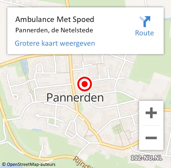 Locatie op kaart van de 112 melding: Ambulance Met Spoed Naar Pannerden, de Netelstede op 4 oktober 2022 10:29