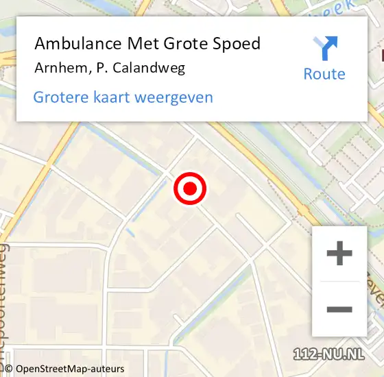 Locatie op kaart van de 112 melding: Ambulance Met Grote Spoed Naar Arnhem, P. Calandweg op 4 oktober 2022 10:36