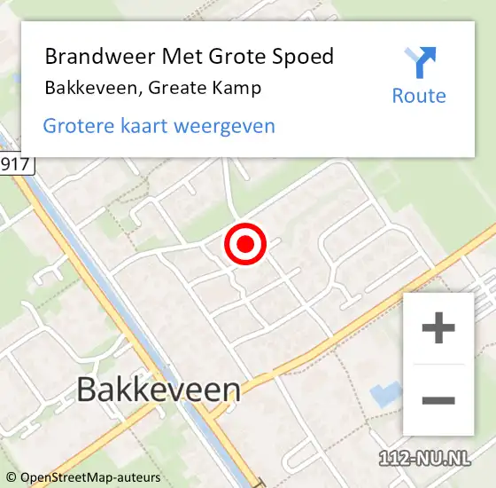 Locatie op kaart van de 112 melding: Brandweer Met Grote Spoed Naar Bakkeveen, Greate Kamp op 4 oktober 2022 10:55