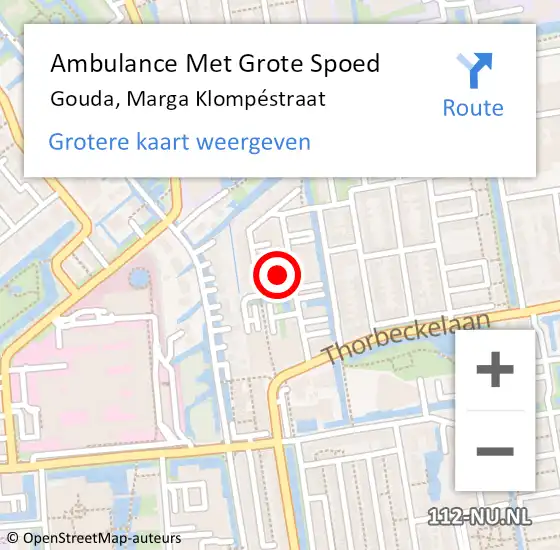 Locatie op kaart van de 112 melding: Ambulance Met Grote Spoed Naar Gouda, Marga Klompéstraat op 4 oktober 2022 10:58