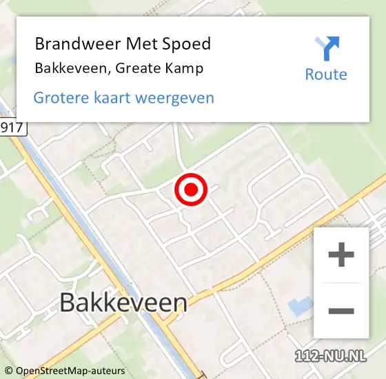 Locatie op kaart van de 112 melding: Brandweer Met Spoed Naar Bakkeveen, Greate Kamp op 4 oktober 2022 11:12