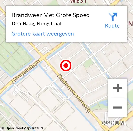 Locatie op kaart van de 112 melding: Brandweer Met Grote Spoed Naar Den Haag, Norgstraat op 4 oktober 2022 11:56