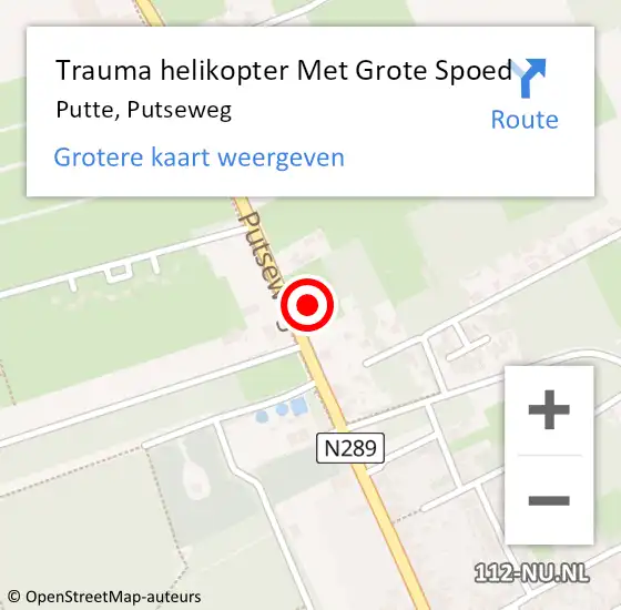 Locatie op kaart van de 112 melding: Trauma helikopter Met Grote Spoed Naar Putte, Putseweg op 4 oktober 2022 12:02