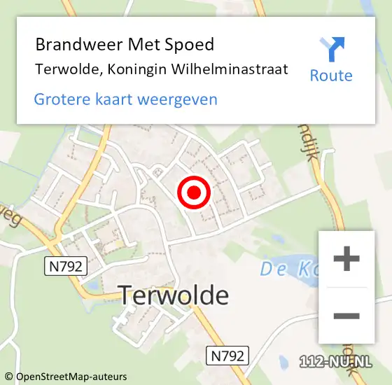 Locatie op kaart van de 112 melding: Brandweer Met Spoed Naar Terwolde, Koningin Wilhelminastraat op 4 oktober 2022 12:06